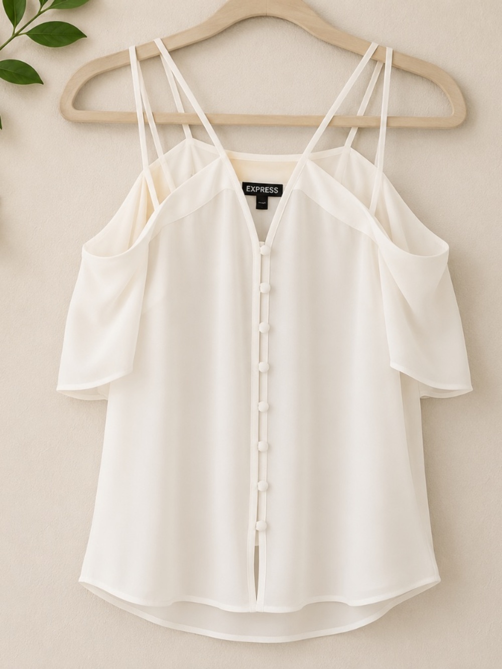 Express Ivory Button-Down Cold Shoulder Blouse